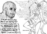 2022 angel angel_humanoid angewomon baalbuddy bandai_namco comic coomer_wojak digimon digimon_(species) duo english_text feathered_wings feathers female hi_res human humanoid humor male mammal monochrome muscular muscular_human muscular_male not_furry stubble text winged_humanoid wings wojak