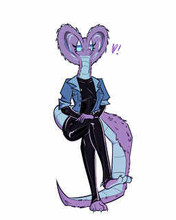 anthro clothing denim denim_clothing denim_jacket denim_topwear female jacket latex latex_clothing latex_skinsuit skinsuit solo tight_clothing topwear eathralll fern_(fern_anne) cobra reptile scalie snake 4:5 absurd_res hi_res