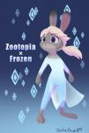 anthro blue_background dipstick_ears ear_markings fur gradient_background grey_body grey_fur multicolored_ears purple_eyes simple_background solo standing takatmadisney disney frozen_(disney) zootopia judy_hopps lagomorph leporid mammal rabbit 2019 crossover hi_res