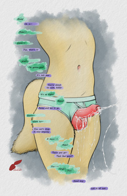 anthro balls blue_briefs blue_clothing blue_underwear bodily_fluids briefs bulge clothed clothing cum cum_on_balls cum_on_penis cum_string cumshot dialogue ejaculation erection foreskin fur genital_fluids genitals humanoid_genitalia humanoid_penis male navel orgasm partially_retracted_foreskin penis penis_poking_out simple_background solo speech_bubble standing tail text topless topless_anthro topless_male underwear underwear_only white_seam_briefs young young_anthro young_male redleveret canid canine mammal absurd_res digital_media_(artwork) english_text hi_res signature