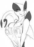 anthro anthrofied big_breasts bottomless breasts cleavage clothed clothing female huge_breasts pokemorph simple_background smile solo tail white_background seiiartworks nintendo pokemon generation_2_pokemon legendary_pokemon lugia pokemon_(species) hi_res monochrome