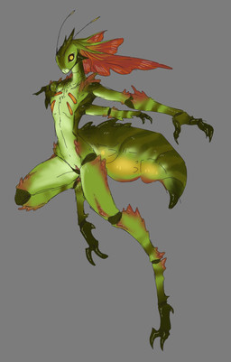 2_toes 4_arms antennae_(anatomy) anthro arthropod_abdomen black_sclera digitigrade feet female flat_chested genitals insect_legs mandibles multi_arm multi_limb segmented_arms segmented_legs solo toes vulva yellow_eyes meatwoman arthropod insect colored hi_res