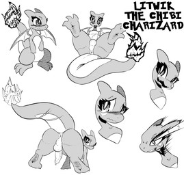 3_toes anthro anus big_butt butt chibi featureless_crotch feet fire flaming_tail frown genitals happy male membrane_(anatomy) membranous_wings motion_lines penis presenting presenting_anus presenting_hindquarters raised_tail sad simple_background smile solo tail tapering_penis thick_thighs toes white_background wings white_crest_(artist) nintendo pokemon litwik_(white_crest) charizard generation_1_pokemon pokemon_(species) scalie black_and_white hi_res monochrome multiple_images