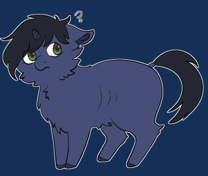 1_horn ambiguous_feral ambiguous_gender black_hair black_hooves black_tail blue_body blue_fur confusion feral fur green_eyes hair hooves horn looking_back question_mark simple_background solo spiral_horn standing tail transparent_background young young_ambiguous young_feral bittersouffle fluffy_pony mythology equid equine fluffy_pony_(species) mammal mythological_creature mythological_equine unicorn 2026 alpha_channel digital_media_(artwork) english_description flat_colors
