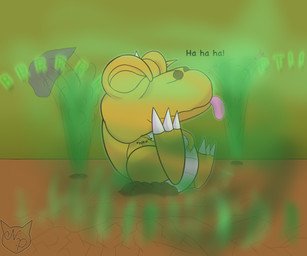 anthro canonical_scene fart fart_cloud hole_(pit) humor hyper hyper_fart launching male onomatopoeia powerful_fart relieved rock solo sound_effects teasing_with_butt text trapped neko_petter gon_(series) gon_(character) dinosaur prehistoric_species reptile scalie hi_res