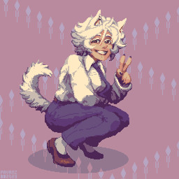 bottomwear brown_eyes clothing collared_shirt crouching dress_shirt female fluffy fluffy_tail footwear fur gesture hair hand_gesture long_sleeve_shirt looking_at_viewer mole_under_mouth necktie pants pointy_ears shirt shoes short_hair smile socks solo tail topwear v_sign white_body white_fur white_hair pavanz chmurka_(diabonikae) animal_humanoid felid felid_humanoid feline feline_humanoid humanoid mammal mammal_humanoid 1:1