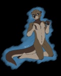 4:5 alpha_channel andromorph anthro biped bite biting_lip biting_own_lip blue_eyes chest_tuft clitoral_hood clitoris fur genitals intersex kneeling lips mammal mustelid nipples nude otter outline pawpads paws pussy sarvix self_bite simple_background solo transparent_background tuft