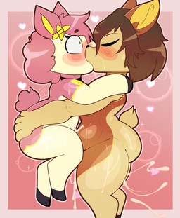 ambiguous_gender anthro blush bodily_fluids butt butt_grab cum cumshot duo ejaculation genital_fluids hand_on_butt kissing making_out orgasm sweat softestpuffss nintendo pokemon noel_evilyn_(noelle_evilyn) noelle_evilyn_(character) autumn_deerling deerling generation_5_pokemon pokemon_(species) spring_deerling absurd_res hi_res trans_(lore) trans_man_(lore) trans_woman_(lore)