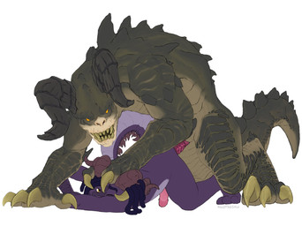 anal anal_penetration anthro claws duo feral genitals horn humanoid_genitalia humanoid_penis male male/male male_penetrated male_penetrating male_penetrating_male nude penetration penis sex simple_background size_difference tail teeth knotsosfw fallout microsoft mythology deathclaw dragon mythological_creature mythological_scalie scalie hi_res