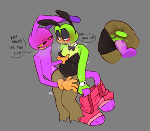 4_fingers annoyed anthro balls belly blush bodily_fluids bow_tie breast_grab breasts clothing cuff_links drooling duo fake_ears fake_rabbit_ears female fingers genital_fluids genitals hand_on_breast hand_on_leg hand_on_thigh leg_grab legwear looking_pleasured male male/female motion_lines overalls_down pantyhose penetration penis playboy_bunny saliva small_breasts speech_bubble steam sweat sweatdrop teasing torn_clothing torn_legwear torn_pantyhose vaginal vaginal_fluids vaginal_penetration karnthud glitch_productions the_amazing_digital_circus jax_(tadc) ribbit_(tadc) amphibian frog lagomorph leporid mammal rabbit absurd_res hi_res