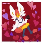 ambiguous_gender anthro blush candy chocolate chocolate_heart dessert food fur heart_symbol holidays red_background red_eyes simple_background sitting smile solo white_body white_fur yellow_inner_ear eve_(artist) nintendo pokemon valentine's_day cinderace generation_8_pokemon pokemon_(species) 1:1 2024 hi_res