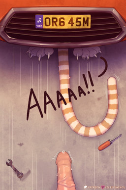 anthro bodily_fluids car claws cum duo female genital_fluids genitals humanoid_genitalia humanoid_penis male male/female mechanic penis tail vehicle conditional_dnp litbyluminol domestic_cat felid feline felis mammal 2:3 absurd_res comic hi_res