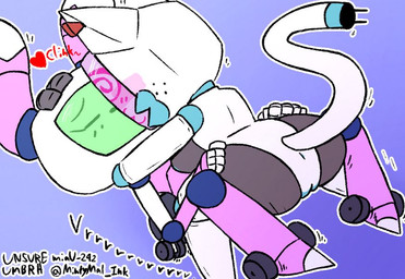 4_fingers anthro anus areola arm_around_neck big_breasts blue_body blush blush_lines breasts camel_toe duo eyes_closed female female/female fingers for_a_head genitals green_face grey_body hand_on_head handles_on_hips heart_symbol holding_handles kissing lying machine motion_lines multicolored_body on_back on_lap onomatopoeia pink_body pink_face screen screen_face simple_background sitting_on_lap sound_effects spiral spiral_eyes tail text vulva wheel white_body unsureumbra miau-242_(mintymal_ink) ri-bi_(unsureumbra) domestic_cat felid feline felis lagomorph leporid mammal rabbit robot credits signature