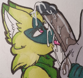 anthro balls big_balls big_penis bodily_fluids cum cum_drip dripping duo erection genital_fluids genitals glans half-closed_eyes licking male male/male mostly_offscreen_character narrowed_eyes open_mouth oral penile penis penis_lick saliva saliva_on_balls saliva_on_penis saliva_string sex tongue tongue_out justsomeidiotonline nintendo pokemon felid feline floragato generation_9_pokemon mammal pokemon_(species) hi_res traditional_media_(artwork)