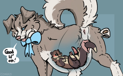 anatomically_correct anatomically_correct_genitalia anatomically_correct_vulva animal_genitalia animal_vulva anus blep blue_bow_ribbon blue_eyes blush brown_body brown_fur canine_genitalia canine_vulva dialogue duo erection female female_pred feral feral_pred floppy_ears fur genitals interspecies larger_female larger_feral larger_pred male male/female male_prey penis pink_nose pink_penis pink_vulva plushie semi-anthro size_difference smaller_male stitch_(sewing) tail tan_body tan_fur text tongue tongue_out unbirthing vaginal vore vulva white_body white_fur willing_prey symrea cookie_(maxaction) pike_(symrea) aidi_dog animate_inanimate canid canine canis domestic_dog livestock_guardian_dog living_plushie mammal molosser mountain_dog mustelid otter pastoral_dog 16:10 digital_media_(artwork) english_text widescreen