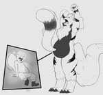 anthro belly clothing deep_navel duo fluffy fluffy_tail male male/male male_pred navel navel_vore open_mouth shirtless tail vore yawn wildside nintendo pokemon arcanine generation_1_pokemon mammal pokemon_(species) procyonid raccoon 2020 absurd_res hi_res monochrome