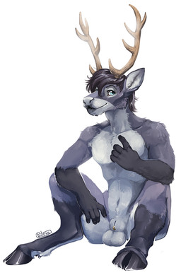 animal_genitalia anthro antlers athletic athletic_anthro athletic_male balls black_body black_fur black_hair blue_body blue_eyes blue_fur closed_sheath_slit cloven_hooves fully_sheathed fur furgonomic_piercing furgonomics genital_piercing genitals hair hooves horn male male_anthro nude nude_anthro nude_male piercing sheath sheath_piercing sheath_slit simple_background sitting solo spread_legs spreading white_background white_body white_fur i-psilone deer mammal new_world_deer reindeer 2020 hi_res