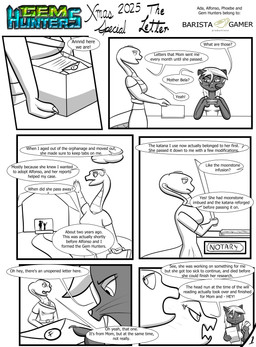 anthro box building cloud cochlear_implant_processor container deaf dialogue eating female food gesture house katana letter melee_weapon sandwich_(food) suitcase sword text waving weapon baristagamerproductions ada_(gem_hunters) phoebe_(gem_hunters) felid feline mammal reptile scalie snake absurd_res comic english_text hi_res monochrome