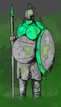armor female hyper hyper_pregnancy melee_weapon metal overgrown plant polearm pregnant rock sculpture shield solo spear statue weapon vwpologt humanoid inanimate_object