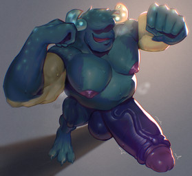 3_toes 5_fingers anthro balls barazoku barefoot belly big_balls big_feet big_penis biped blue_balls blue_body blue_claws blue_glans blue_penis blue_pubes blue_toe_claws bodily_fluids body_hair chest_hair claws erection eyeless feet fingers flexing flexing_bicep flexing_both_biceps genital_fluids genitals glans horn huge_penis humanoid_genitalia humanoid_penis hyper hyper_genitalia hyper_penis male multicolored_penis musclegut muscular muscular_anthro muscular_male navel nipples nude overweight overweight_anthro overweight_male penis pose pubes purple_glans purple_nipples purple_penis simple_background smile smirk solo standing text thick_penis toe_claws toes two_tone_penis vein veiny_penis yellow_body huzzhuz microsoft minecraft mojang xbox_game_studios fan_character warryn_(trick_rex) warden_(minecraft) 2025 colored digital_drawing_(artwork) digital_media_(artwork) english_text hi_res signature