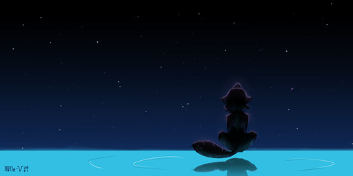anthro clear_sky clear_water female levitating looking_up machine night reflection sea sky solo star water 10ne-v alexa_(10ne-v) canid canine fox living_machine mammal robot absurd_res hi_res