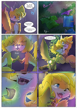 anthro anthro_on_anthro blonde_hair blue_eyes dialogue duo female genitals hair intraspecies licking male male/female one_eye_closed speech_bubble tail text tongue vulva young young_anthro young_female young_male young_on_young galo tammy_(tycloud) tycloud canid canine fox mammal absurd_res comic english_text hi_res cousins_(lore) incest_(lore)