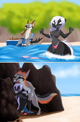 alcohol ambiguous_penetration anthro anthro_on_anthro anthro_penetrated anthro_penetrating anthro_penetrating_anthro beach beer beverage black_body black_fur bottle breasts clothed clothing container cutaway detailed_background drunk duo eyewear female female_penetrated fur glasses grey_body grey_fur inner_ear_fluff interspecies larger_male light looking_pleasured male male/female male_penetrating male_penetrating_female navel nipples one_eye_closed outside partially_submerged penetration sand seaside semi_public sex sex_on_the_beach size_difference smaller_female substance_intoxication tenting tongue tongue_out topless tuft wardrobe_malfunction water white_body white_fur skelly_doll diana_rayablanca miles_(milesupshur47) canid canine fox mammal mephitid skunk hi_res lighting