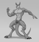 3_toes 5_fingers abs anthro big_chest big_muscles broad_shoulders bulge chin_tuft claws clothed clothing digitigrade facial_tuft feet finger_claws fingers lips looking_at_viewer male muscular muscular_anthro muscular_male nipples paws pecs pose serratus simple_background smile solo standing tail thick_tail toe_claws toes tuft underwear underwear_only veiny_arms veiny_legs absoluteblue weretober kangaroo macropod mammal marsupial werecreature werekangaroo weremacropod weremarsupial digital_drawing_(artwork) digital_media_(artwork) hi_res monochrome shaded