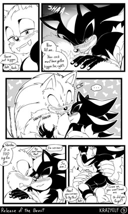 anthro blush blush_lines bodily_fluids claws cuddling dialogue duo fangs groping_chest hug larger_male male male/male muscular muscular_anthro muscular_male pec_grab pecs quills_(anatomy) size_difference speech_bubble sweat teeth text krazyelf sega sonic_the_hedgehog_(series) sonic_unleashed shadow_the_hedgehog sonic_the_hedgehog sonic_the_werehog eulipotyphlan hedgehog mammal werecreature wereeulipotyphlan werehog 3:5 absurd_res black_and_white comic english_text hi_res monochrome