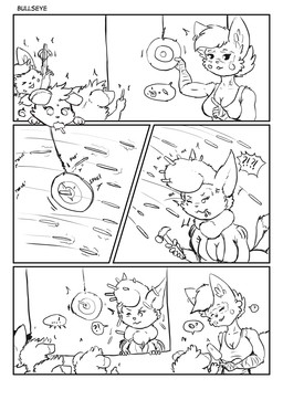 anthro arm_wraps biped bodysuit breasts cheek_tuft cleavage clothed clothed_female clothing cross-popping_vein dessert ear_piercing ear_ring eating_ice_cream ellipsis emphatic_ellipsis eyebrows eyes_closed facial_tuft female food group hair hammer holding_hammer holding_object holding_tool ice_cream inner_ear_fluff interrobang looking_at_another medium_breasts mouth_hold nail piercing question_mark ring_piercing rosy_cheeks shirt short_hair skinsuit solo tank_top target tight_clothing tools topwear tuft wraps s-nina fallout fallout:_pca microsoft nintendo pokemon caitlyn_(swordfox) riley_(s-nina) espurr generation_4_pokemon generation_6_pokemon meowstic pachirisu pokemon_(species) 2025 comic hi_res multiple_scenes