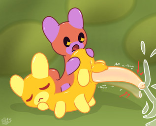 anus balls big_penis bodily_fluids bulge duo feral genital_fluids genitals male male/male penis precum sleeping tongue dstitan bits_and_bops arthropod caterpillar flow_worms_(bits_and_bops) glowworm grub_(insect) insect larva worm absurd_res hi_res