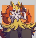 anthro crotch_focus female solo goiaba nintendo pokemon braixen canid canine fennec_fox fox generation_6_pokemon mammal pokemon_(species) true_fox hi_res