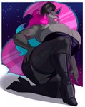 anthro big_breasts black_boots black_clothing black_dress black_footwear black_hair black_latex blue_hair boots breasts cleavage cleavage_overflow clothed clothed_anthro clothed_female clothing dress eyeshadow female fluffy fluffy_tail footwear fur grey_body grey_fur hair high_heeled_boots high_heels huge_breasts latex latex_boots latex_clothing latex_footwear long_hair machine makeup multicolored_hair pink_eyes pink_eyeshadow pink_hair pink_tail shoes solo tail pillowymounds lucy_(penumbraart) canid canine canis mammal robot wolf 2025 hi_res