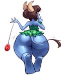 anthro big_butt blue_body blue_fur blue_skin brown_hair butt female fur hair horn rear_view simple_background solo toy white_background yo-yo borvar activision spyro_the_dragon spinner_(spyro) bovid caprine faun_(spyro) goat hybrid mammal 2019 hi_res