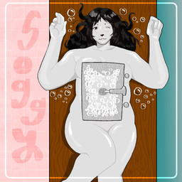 anthro black_hair bubble female hair looking_at_viewer lying nude one_eye_closed sink slightly_chubby smile solo wink winking_at_viewer dogcrisis sinkdog animate_inanimate canid canine mammal hi_res