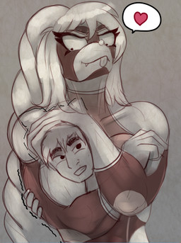 abs anthro biceps big_breasts braided_hair breasts chokehold duo fangs female hair headlock male male/female mask muscular muscular_anthro muscular_female muscular_male sports_mask sportswear teeth tongue tongue_out wrestler wrestling_mask wrestling_outfit cosmonaut nintendo pokemon kaimana_(cosmonaut) generation_7_pokemon human mammal pokemon_(species) primarina colored_sketch hi_res sketch
