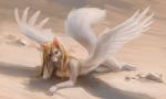 anthro blonde_hair breast_squish breasts feathered_wings feathers female hair medium_breasts nude orange_eyes solo squish white_body white_feathers wings akineza canid canine fox hybrid mammal 2018 digital_media_(artwork)