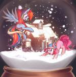 action_pose beanie blue_eyes building clothing crouching cutie_mark duo eyelashes feathered_wings feathers female feral flying hair hat headgear headwear house midair mostly_nude multicolored_hair open_mouth particles pink_hair pose purple_eyes rainbow_hair smile snow snow_globe snowball snowball_fight snowing sweater tongue topwear wings mirroredsea friendship_is_magic hasbro my_little_pony mythology pinkie_pie_(mlp) rainbow_dash_(mlp) earth_pony equid equine horse mammal mythological_creature mythological_equine pegasus pony 2017 absurd_res hi_res