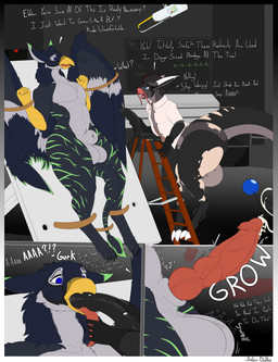 animal_genitalia anthro balls balls_expansion big_balls big_butt bound butt dialogue duo expansion genital_expansion genitals growth huge_butt laboratory male sheath size_difference text solardelton mythology toumak_(character) avian bovid bovine cattle dragon gryphon hybrid mammal mythological_avian mythological_creature mythological_scalie scalie absurd_res comic english_text hi_res