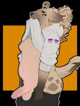 anthro bailey_(securipun) blush clothed clothing clothing_lift hi_res hyena male mammal moobs overweight overweight_male securipun simple_background slightly_chubby slightly_chubby_male solo