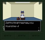 anthro backpack big_tail dialogue looking_at_viewer male solo tail text geno28 atlus megami_tensei sega zaffre_enos canid canine mammal raccoon_dog tanuki animated digital_media_(artwork) english_text pixel_(artwork) short_playtime