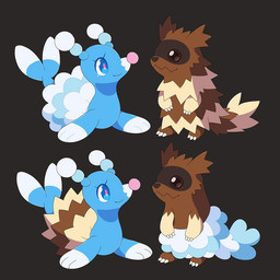 ambiguous_gender blue_body brown_body brown_fur duo feral fur grey_background simple_background smile zhampy nintendo pokemon aquatic brionne generation_3_pokemon generation_7_pokemon mammal pinniped pokemon_(species) zigzagoon 1:1