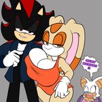 aged_up anthro big_breasts black_body black_fur breast_envy breasts clothing duo_focus female fur group jacket male male/female smile smirk speech_bubble tight_clothing topwear trio white_body white_breasts white_fur soulyagami64 sega sonic_the_hedgehog_(series) cream_the_rabbit rouge_the_bat shadow_the_hedgehog bat eulipotyphlan hedgehog lagomorph leporid mammal rabbit 1:1