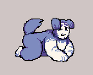 all_fours anthro anthrofied arm_hair blue_body blue_fur body_hair cheek_tuft eyebrows facial_tuft floppy_ears fur grey_background male nude open_mouth simple_background solo tail tail_tuft thick_eyebrows tuft white_body kueunder deltarune undertale_(series) ramb_(deltarune) darkner plugboy 2025 digital_media_(artwork) pixel_(artwork)