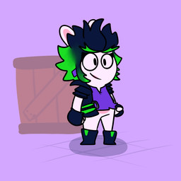 amethyst_(gem) anthro belt black_boots black_clothing black_eyes black_footwear black_hair black_handwear black_jacket black_mittens black_topwear boots closed_smile clothed clothed_anthro clothed_female clothing crate ear_piercing eyebrows eyelashes featureless_crotch female female_anthro fist flat_chested floor footwear fur gem green_belt green_eyebrows green_hair hair handwear jacket lips long_ears mitten_hands mittens mouth_closed multicolored_body multicolored_hair noseless open_belt open_clothing open_jacket open_topwear pantsless_anthro pantsless_female piercing pink_body pink_inner_ear pink_lips pink_skin purple_background purple_clothing purple_ear_piercing purple_shirt purple_topwear shirt shoes simple_background smile solo spiky_hair standing straight_arms straight_legs thick_eyebrows tile tile_floor topwear torn_clothing torn_shirt torn_topwear two_tone_body two_tone_hair white_body white_fur octoguy mario_bros mario_plus_rabbids_sparks_of_hope nintendo raving_rabbids rayman_(series) ubisoft edge_(mario_plus_rabbids) lagomorph mammal rabbid 2021 colored crossover digital_drawing_(artwork) digital_media_(artwork) english_description hi_res shaded simple_shading