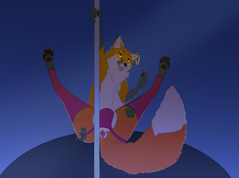 anthro anus beckoning butt clothing colored_nails dancing ear_piercing gesture jockstrap leggings legwear licking licking_lips licking_own_lips male money_in_thong nails piercing pole pole_dancing presenting presenting_anus presenting_hindquarters semi-anthro solo tongue tongue_out underwear toothyfops charlie_(toothyfops) canid canine fox mammal hi_res nonbinary_(lore)