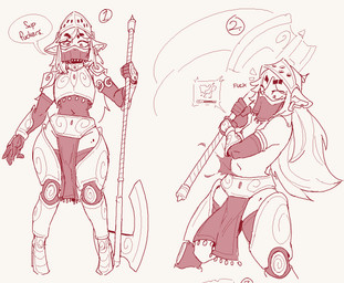 armor armored_boots axe battle_axe bottomwear clothed clothing damaged_clothing dialogue ear_piercing ear_ring femboy footwear gameplay_mechanics gauntlets gloves hair handwear headgear helmet holding_object holding_weapon humanoid_pointy_ears loincloth looking_at_viewer male melee_weapon nipples not_furry piercing pointy_ears ring_piercing simple_background solo text thick_thighs topwear torn_clothing veil weapon wide_hips conditional_dnp remanedur tosal_(remanedur) humanoid orc digital_media_(artwork) monochrome red_and_white