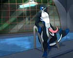 animal_genitalia animal_penis anthro athletic athletic_anthro athletic_male blue_eyes cetacean_genitalia cetacean_penis detailed_background erection feet forest genitals humanoid_feet inside leaning long_penis male penis plant plantigrade pose prehensile_penis presenting presenting_penis solo standing swimming_pool tapering_penis tree wet darknesshaven cetacean dolphin mammal marine oceanic_dolphin orca toothed_whale