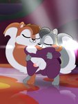 2020 3:4 anthro balls balls_outline black_nose brown_body brown_fur buckteeth bulge clothing dancing detailed_bulge diacordst duo eyes_closed feral fluffy fluffy_tail fur fur_tuft genital_outline genitals grey_body grey_fur hasbro hi_res leotard littlest_pet_shop_a_world_of_our_own male mammal one_leg_up penis raised_leg rodent sciurid tail teeth tree_squirrel tuft white_body white_fur