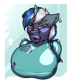 angry anthro big_breasts blush breasts clothing ear_piercing ear_tag eyebrows female fleshlight_gag gag green_eyes horn latex latex_clothing latex_skinsuit penetrable_sex_toy piercing sex_toy skinsuit solo teal_latex tight_clothing krd hasbro my_little_pony mythology fan_character skyfall equid equine mammal mythological_creature mythological_equine unicorn hi_res